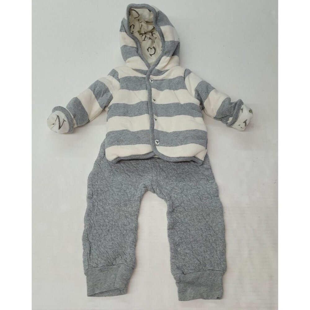 Burts Bees Baby Organic Cotton Striped Hooded Jacket Pants Set 3-6‎ Months